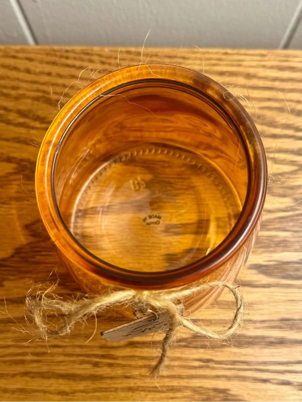 Amber Glass Jar Vase with Jute Twine & Wooden Ladybug Charm Rustic Decor